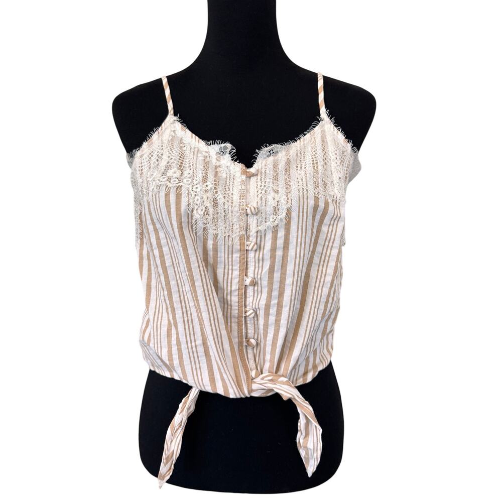 New Lumiere Women's Beige Button Down Tie Front Camisole Top Size S